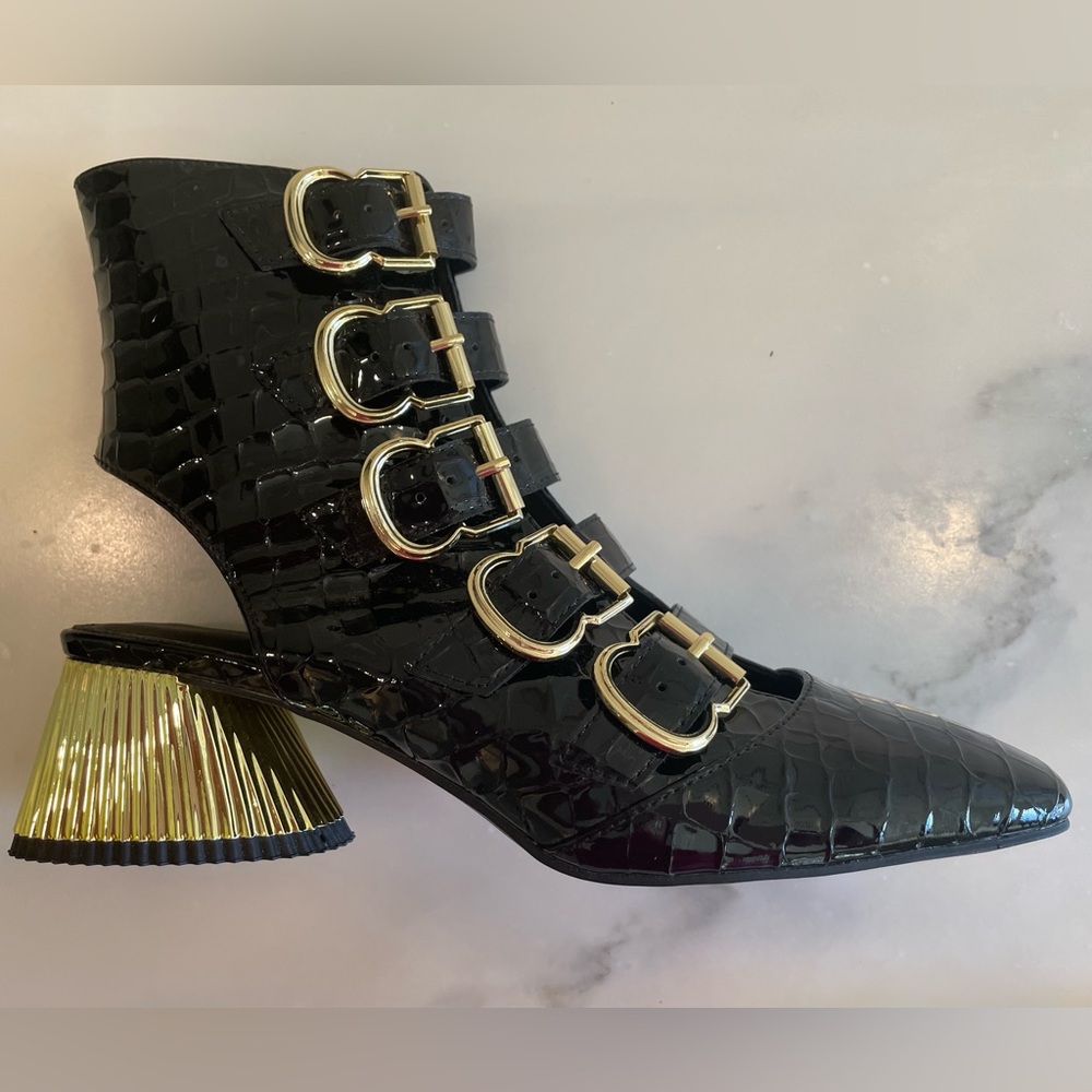 Katy Perry Clarra Buckle Boot in Black Shiny Croc Patent, Size 6 - Picture 2 of 5